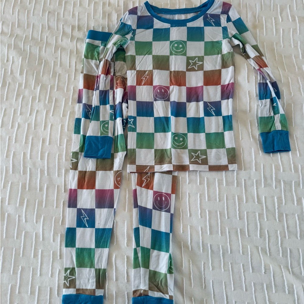 Kids Little Sleepies Long Sleeve Ombré Cheery Checks Rainbow Pajama Set